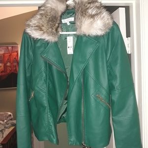 Green leather moto